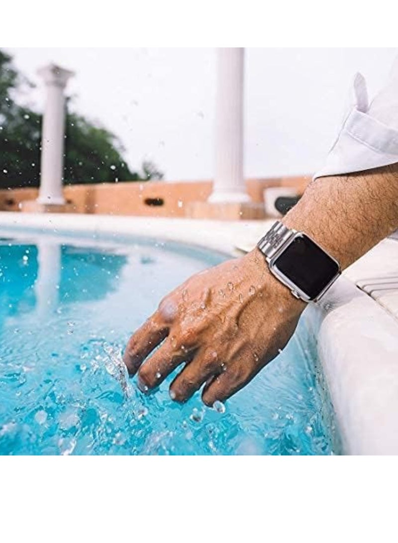 ELTRAZONE Compatible with Apple Watch Band 41mm 40mm 38mm, Stainless Steel Heavy Band with Butterfly Folding Clasp Link Bracelet for iWatch Series8/7/6 /SE Series 5/4/3/Men women,Silver - Image 4