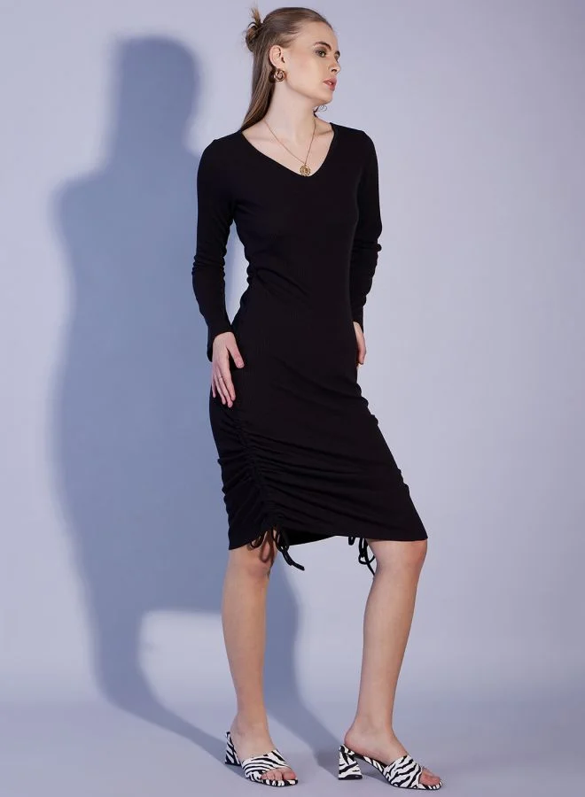 Freehand Women Fitted Casual Solid V-Neck Dress