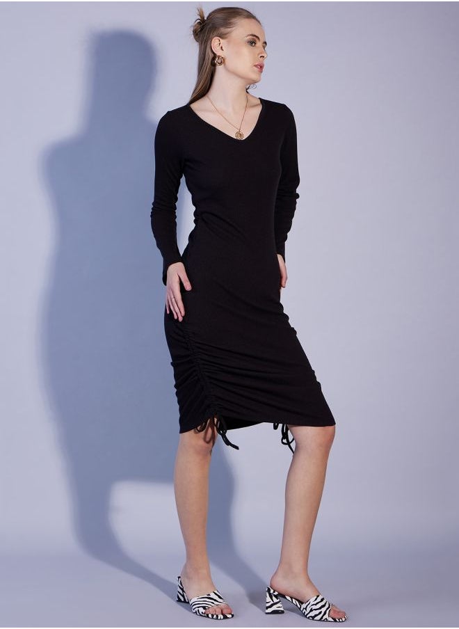 Freehand - Women Fitted Casual Solid V-Neck Dress - Image 1