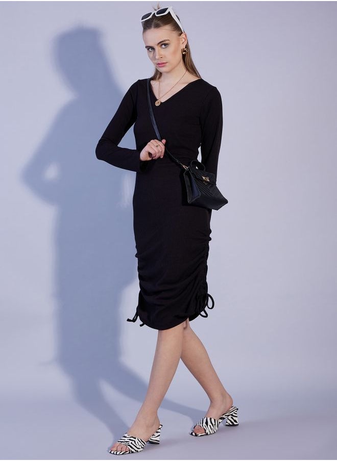 Freehand - Women Fitted Casual Solid V-Neck Dress - Image 1