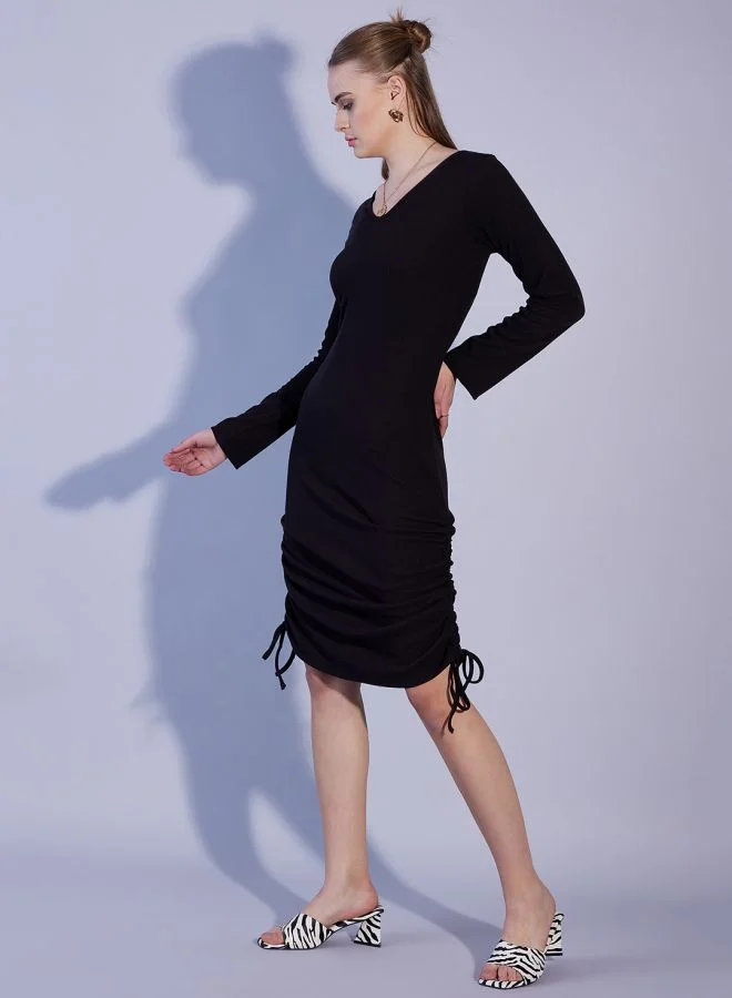 Freehand Women Fitted Casual Solid V-Neck Dress
