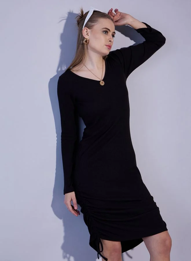 Freehand Women Fitted Casual Solid V-Neck Dress