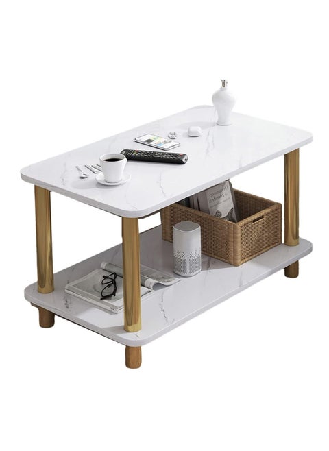 2-Tier Bed Nightstand Table Shelf Organizer Display Table Center Coffee Table Bedside Table Side End Table For Bedroom Home Office Furniture(Marble White)