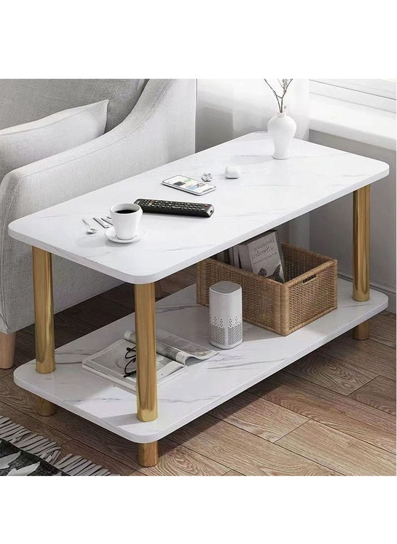 2-Tier Bed Nightstand Table Shelf Organizer Display Table Center Coffee Table Bedside Table Side End Table For Bedroom Home Office Furniture(Marble White)