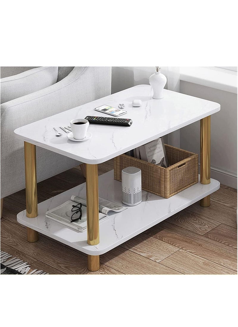 2-Tier Bed Nightstand Table Shelf Organizer Display Table Center Coffee Table Bedside Table Side End Table For Bedroom Home Office Furniture(Marble White)