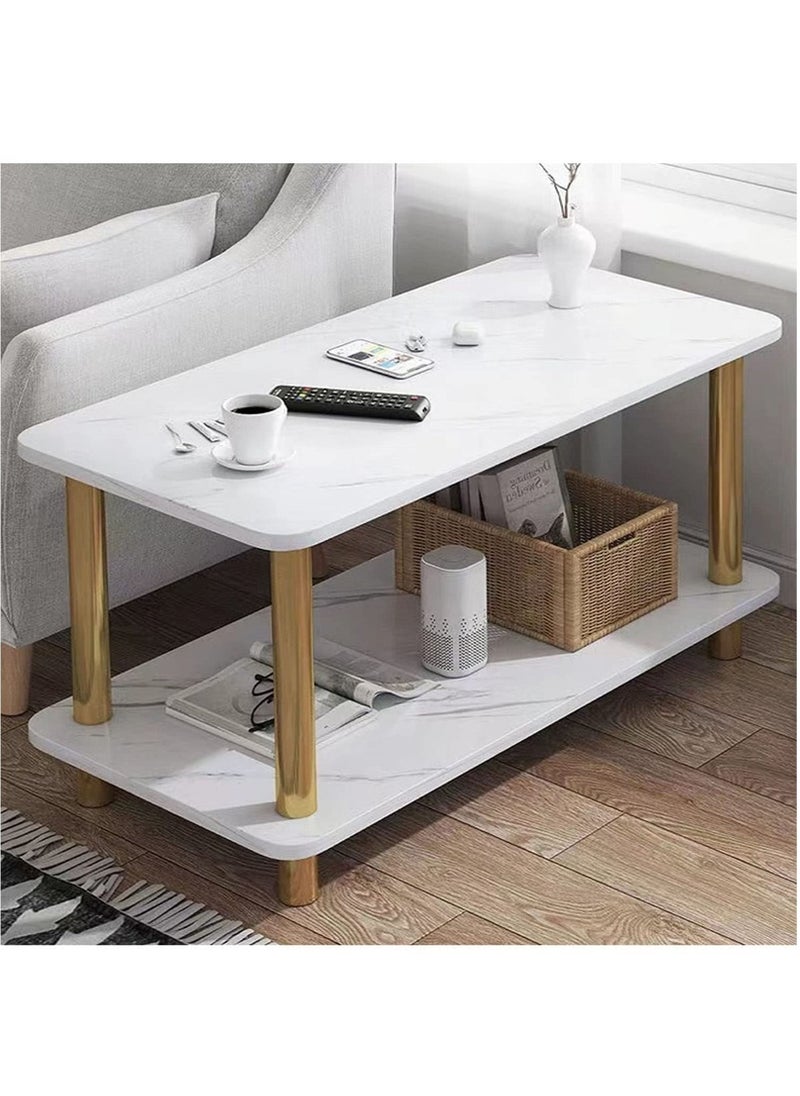2-Tier Bed Nightstand Table Shelf Organizer Display Table Center Coffee Table Bedside Table Side End Table For Bedroom Home Office Furniture(Marble White)