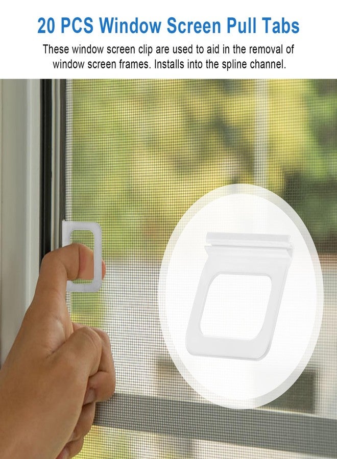 IFERLA Window Screen Pull Tabs 20 Pack Clear Hollow Flat Spline Channel Pull Lift Tabs Replacement Repair Clips Kit, Window Screen Frame Center Brace Privacy Screen Mounting Tabs - Image 2