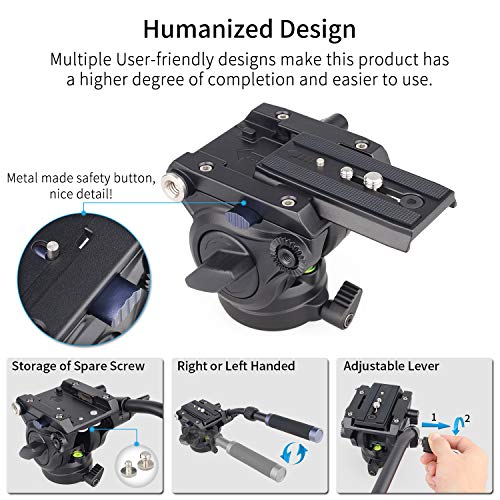 Innorel Video Camera Tripod Fluid Head- F60,Professional Drag Pan Panoramic Fluid Head With 1 4" And 3 8" Screws Sliding Plate For Dslr Cameras,Camcorders, Telescope，Monopod,Max Load 22Lbs - Image 5