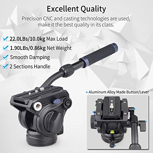Innorel Video Camera Tripod Fluid Head- F60,Professional Drag Pan Panoramic Fluid Head With 1 4" And 3 8" Screws Sliding Plate For Dslr Cameras,Camcorders, Telescope，Monopod,Max Load 22Lbs - Image 2
