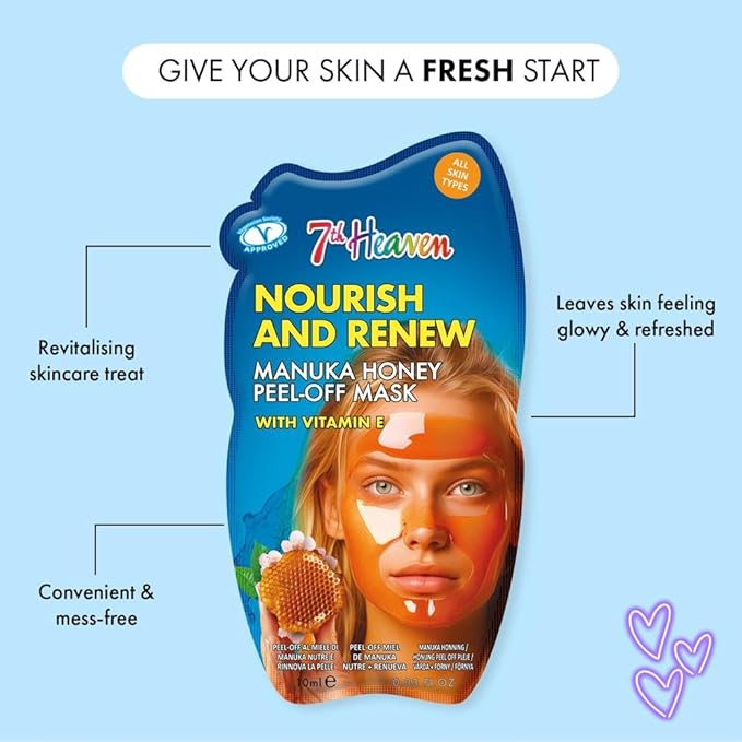 7th Heaven Manuka Honey Peel Off Face Mask Nourish Renew Face Masks Peel Off Face Packs for Women Cruelty Free Pamper Gifts for Women Genuine 7th Heaven Face Masks Skincare - Image 2