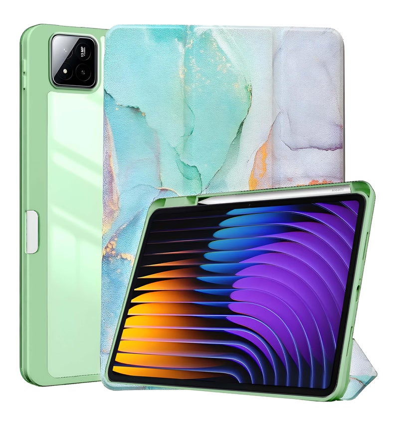 ProElite Cover for Xiaomi Mi Pad 7/7 Pro 11.2 inch case Cover, Transparent Flip Case for Xiaomi Mi Pad 7/7 Pro 11.2 inch with Pen Holder (Supports Auto Sleep Wake Function), Marble Green - Image 1