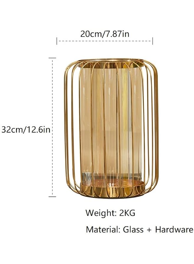 The Bros مزهرية زهور زجاجية مع قاعدة معدنية، مزهرية زخرفية هندسية ذهبية عصرية، للزهور الاصطناعية، النباتات المائية لتزيين الطاولة في المنزل والمكتب وحفلات الزفاف والعطلات والأعياد (كبيرة) - Image 2