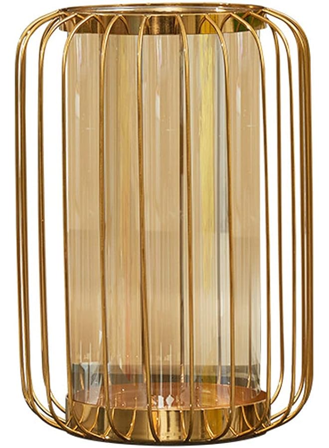 The Bros مزهرية زهور زجاجية مع قاعدة معدنية، مزهرية زخرفية هندسية ذهبية عصرية، للزهور الاصطناعية، النباتات المائية لتزيين الطاولة في المنزل والمكتب وحفلات الزفاف والعطلات والأعياد (كبيرة) - Image 1