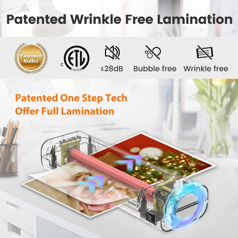 VidaTeco 9-inch Laminator Machine with 20 Laminating Sheets, Laminating Machine 8.5 x11 with 2-Min Faster Preheat, Small Personal Laminator for Teachers, Office, School, Grey White - Image 3