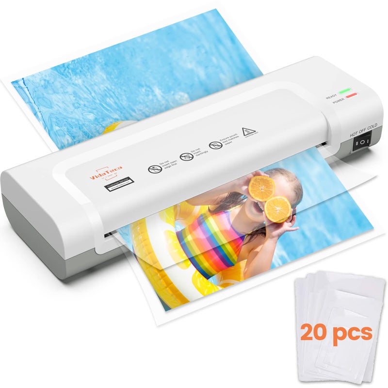 VidaTeco 9-inch Laminator Machine with 20 Laminating Sheets, Laminating Machine 8.5 x11 with 2-Min Faster Preheat, Small Personal Laminator for Teachers, Office, School, Grey White - Image 1
