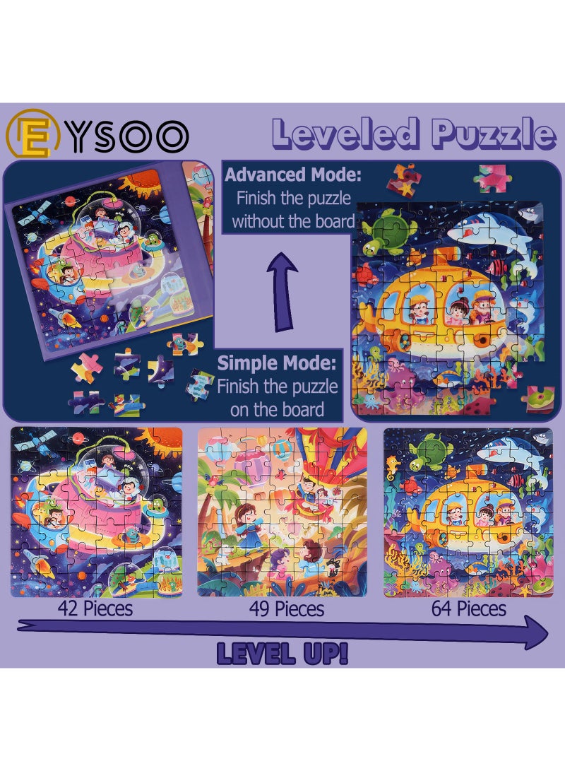 EYSOO Magnetic Jigsaw Puzzles 3 Pack Jigsaw Puzzle for Kids 42+49+64 PCS Toddler Puzzles Portable Travel Toy for 3+ Kids Boys Girls (Level 5-A) - Image 3