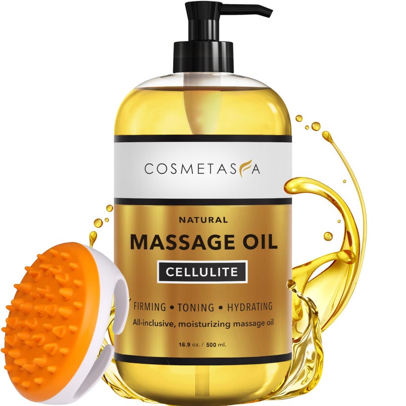 Cosmetasa Cellulite Massage Oil with Massager Mitt - 100% Natural Cellulite Oil, Highly Absorbable and Deeply Penetrates Skin- Firms, Tones, Tightens & Moisturizes Skin by Cosmetasa 16.9 oz - Image 1