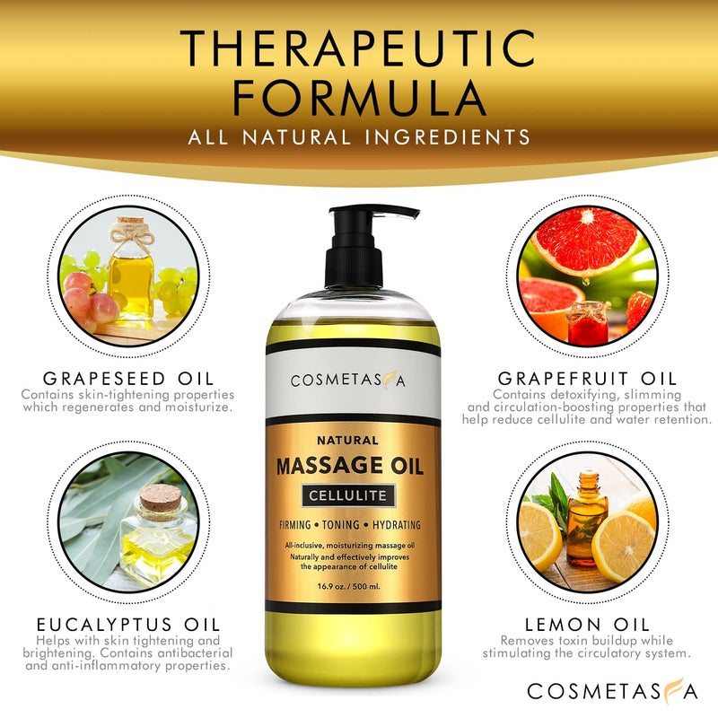 Cosmetasa Cellulite Massage Oil with Massager Mitt - 100% Natural Cellulite Oil, Highly Absorbable and Deeply Penetrates Skin- Firms, Tones, Tightens & Moisturizes Skin by Cosmetasa 16.9 oz - Image 3