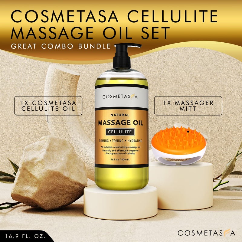 Cosmetasa Cellulite Massage Oil with Massager Mitt - 100% Natural Cellulite Oil, Highly Absorbable and Deeply Penetrates Skin- Firms, Tones, Tightens & Moisturizes Skin by Cosmetasa 16.9 oz - Image 2