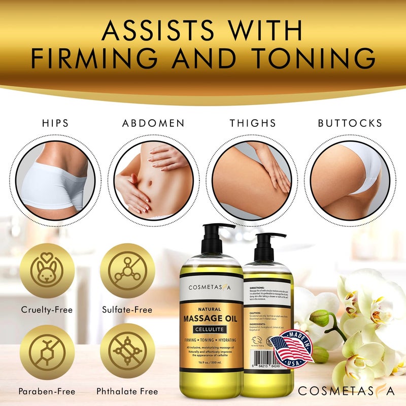 Cosmetasa Cellulite Massage Oil with Massager Mitt - 100% Natural Cellulite Oil, Highly Absorbable and Deeply Penetrates Skin- Firms, Tones, Tightens & Moisturizes Skin by Cosmetasa 16.9 oz - Image 5