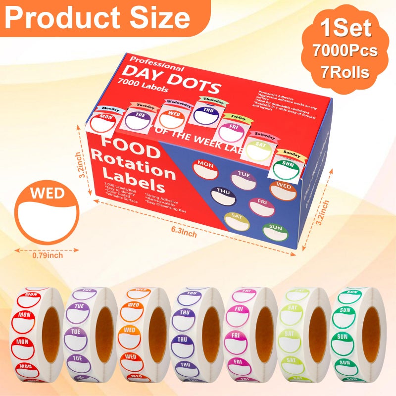 SKLENICE 7000pcs Days of The Week Stickers Colored Dot Food Labels Removable Date Labels with Dispenser Box for Food Containers Restaurant Supplies - Image 2