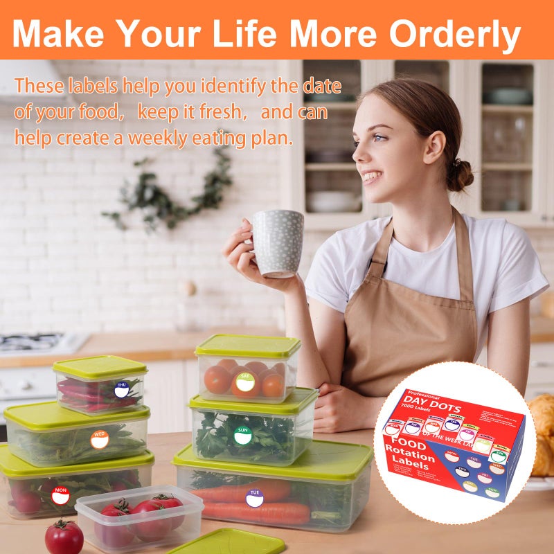 SKLENICE 7000pcs Days of The Week Stickers Colored Dot Food Labels Removable Date Labels with Dispenser Box for Food Containers Restaurant Supplies - Image 4