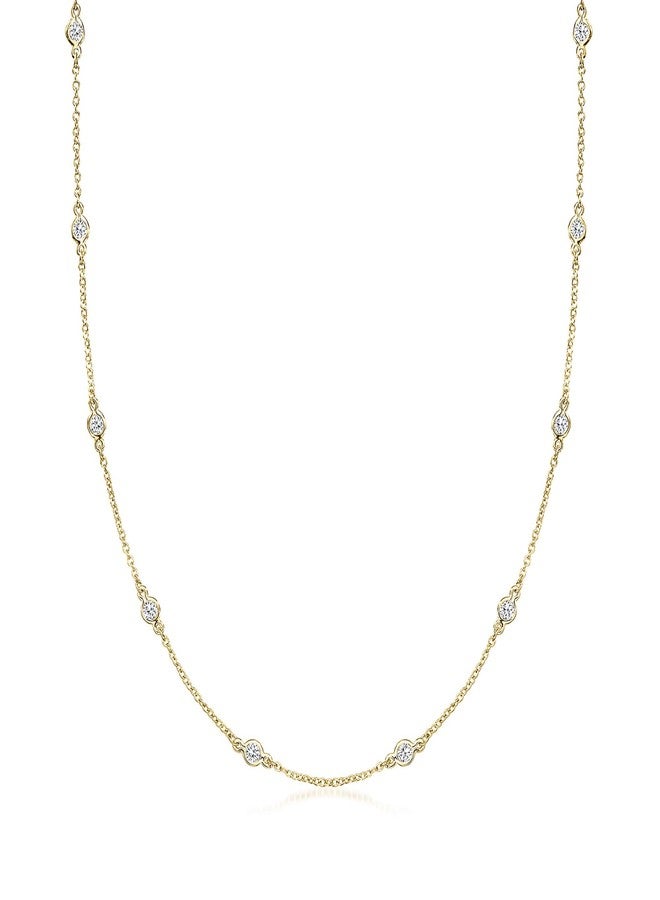 Ross-Simons 1.00 ct. t.w. Bezel-Set CZ Station Necklace in 18kt Gold Over Sterling. 16 inches - Image 1