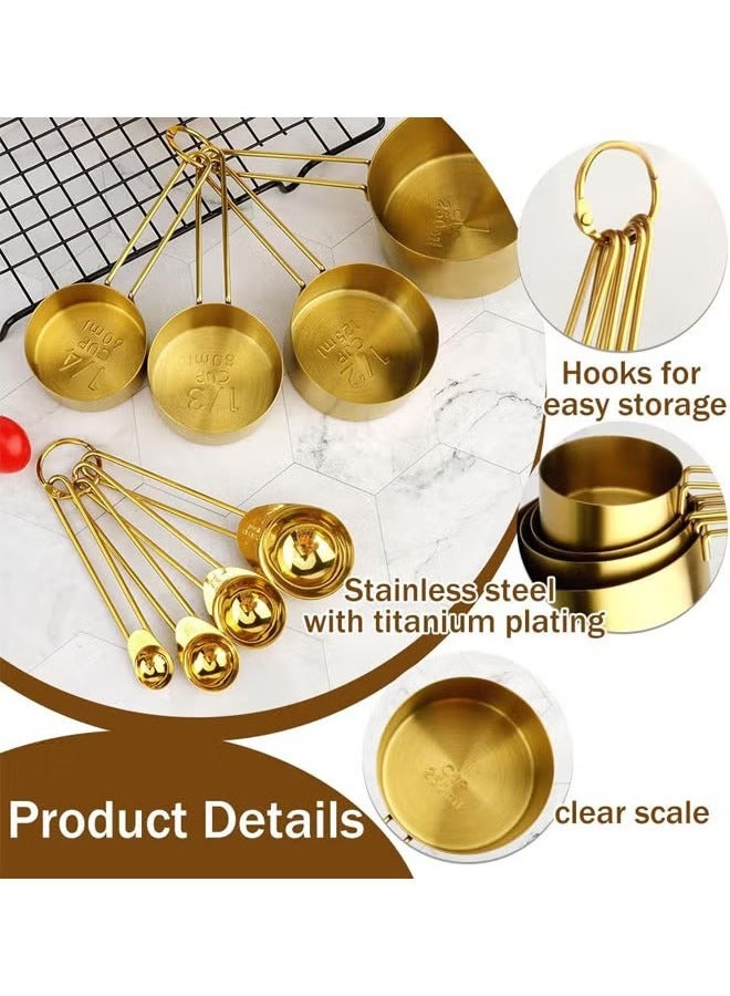 عربست طقم مكون من 9 أكواب وملاعق قياس من الفولاذ المقاوم للصدأ، طقم أكواب وملاعق قياس قابلة للتكديس أدوات طبخ للمطبخ مع قياس للمكونات الجافة والسائلة، ذهبي - Image 3