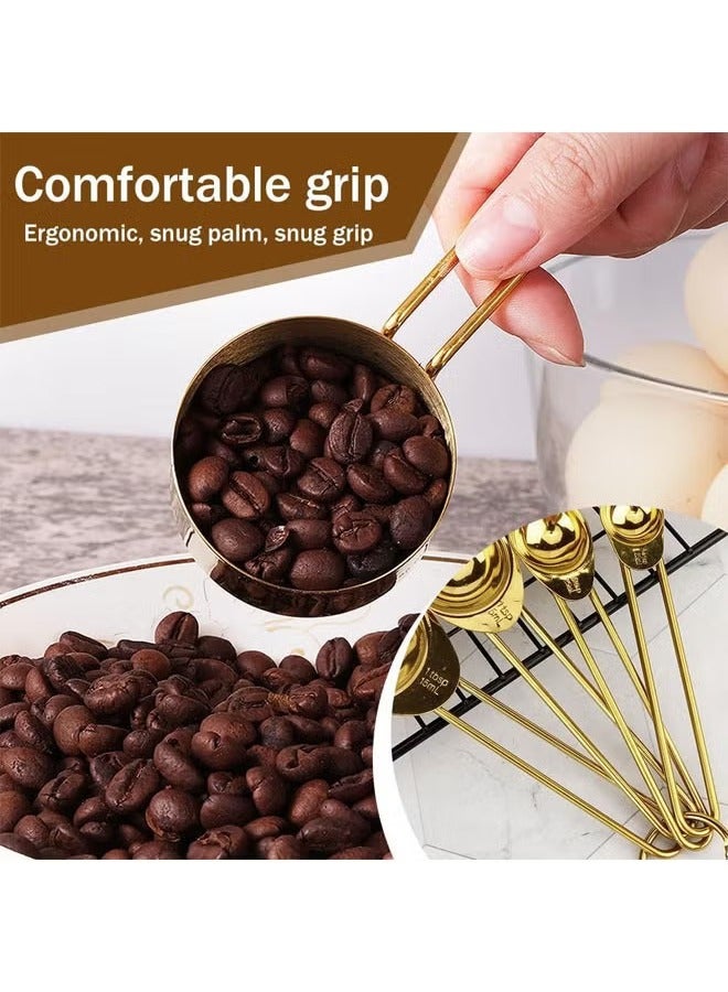 عربست طقم مكون من 9 أكواب وملاعق قياس من الفولاذ المقاوم للصدأ، طقم أكواب وملاعق قياس قابلة للتكديس أدوات طبخ للمطبخ مع قياس للمكونات الجافة والسائلة، ذهبي - Image 4
