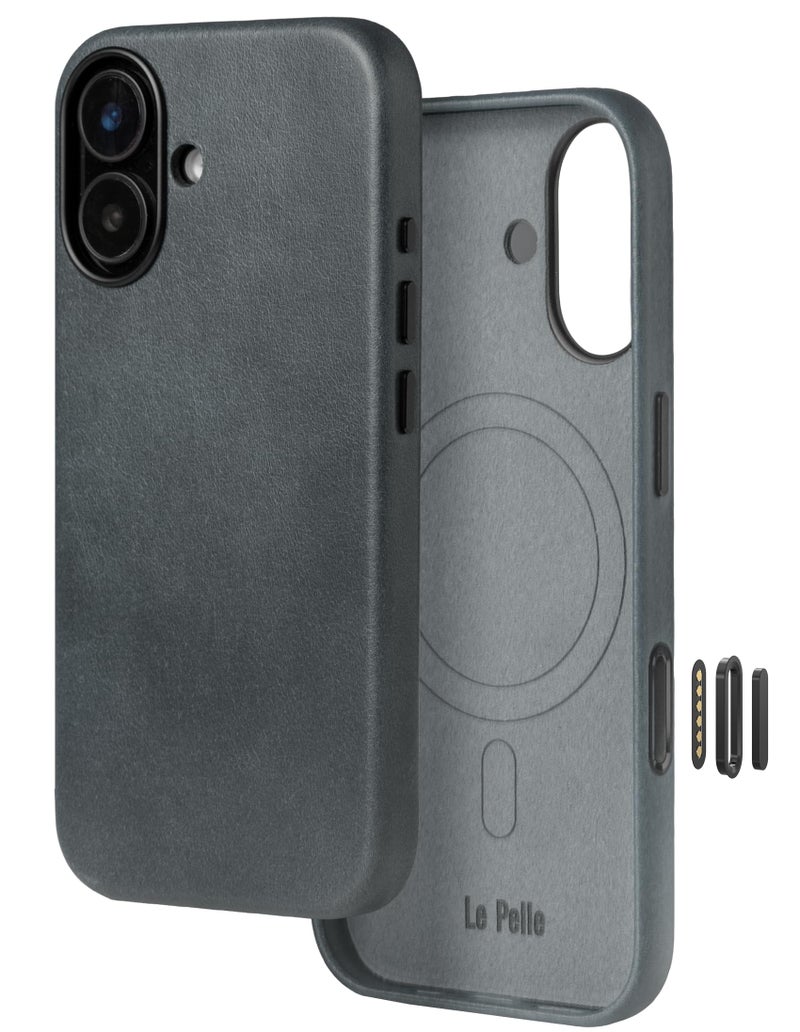 Le Pelle Handcrafted Premium Italian Leather Case for iPhone 17 Builtin Camera Control Compatible with Magsafe TwoTone Effect with Unique Patina Over Time Mist Blue - Image 2