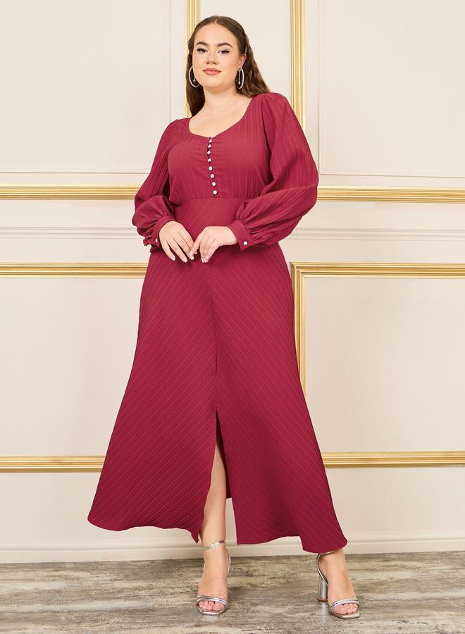 Styli Textured Bishop Sleeve Dress - Image 1