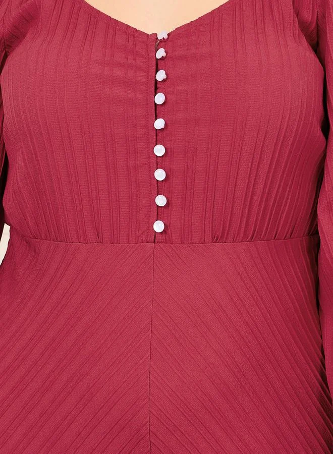 Styli Textured Bishop Sleeve Dress