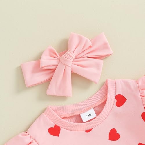 BeQeuewll Toddler Baby Girl Valentine's Day Outfit Matching Sets Long Sleeve Heart Sweatshirt Jogger Pants Headband 3Pcs (Full Heart-Pink, 0-6 Months) - Image 4