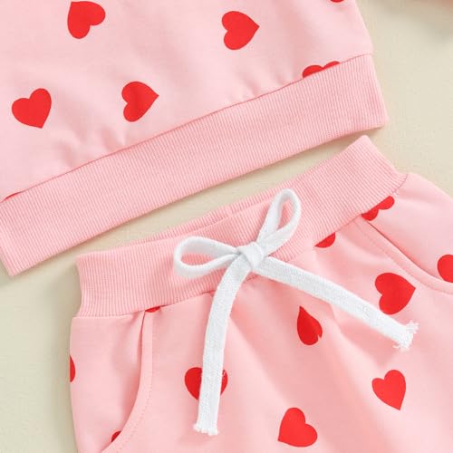 BeQeuewll Toddler Baby Girl Valentine's Day Outfit Matching Sets Long Sleeve Heart Sweatshirt Jogger Pants Headband 3Pcs (Full Heart-Pink, 0-6 Months) - Image 5
