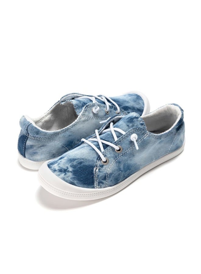 FUNKYMONKEY Women's Canvas Slip On Shoes Casual Flats Comfort Sneakers, Washed Denim/Jd, 10 - Image 3