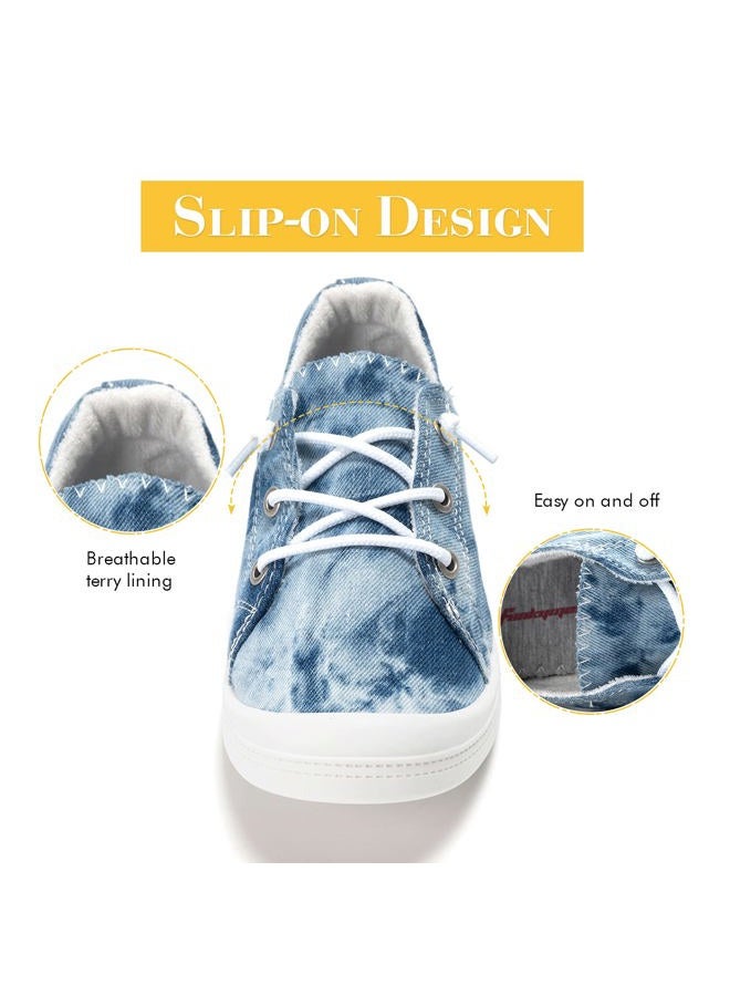 FUNKYMONKEY Women's Canvas Slip On Shoes Casual Flats Comfort Sneakers, Washed Denim/Jd, 10 - Image 4