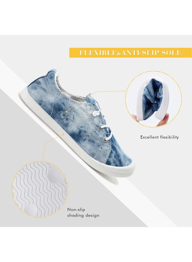 FUNKYMONKEY Women's Canvas Slip On Shoes Casual Flats Comfort Sneakers, Washed Denim/Jd, 10 - Image 5