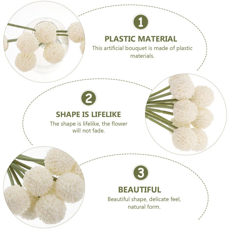 Artificial Ball Chrysanthemum Bouquet White 9 Head Faux Flower Arrangement For Home Decor Simulation Floral Diy Centerpiece - Image 4