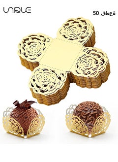 Unique 50pcs Truffle Wrappers Chocolate Candy Cups,Chocolate Paper Candy Cups Baking Cups Truffle Wrappers Liners Cups for Shower Birthday Wedding Party (Gold)  - Image 1