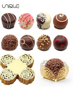 Unique 50pcs Truffle Wrappers Chocolate Candy Cups,Chocolate Paper Candy Cups Baking Cups Truffle Wrappers Liners Cups for Shower Birthday Wedding Party (Gold)  - Image 4
