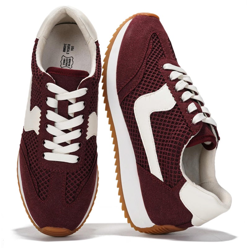 Project Cloud Fashion Sneakers for Women 2026 â€“ Lightweight Lace-Up Shoes for Women with Memory Foam Insoles â€“ Trendy Womens Shoes â€“ Non-Slip, Comfortable Womens Sneakers (Madison, Burg,5.5) Burgundy - Image 1