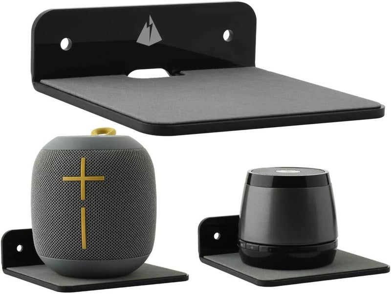 TXesign Small Floating Shelves Speaker Shelves-2 Pack 4.25 Small Wall Shelves Speaker Mount for Bluetooth Speaker Webcam Mesh WiFi Mesh Router Toy Display Shelf Acrylic Shelves(Black, Small) - Image 4