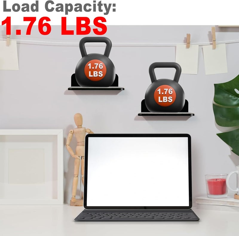 TXesign Small Floating Shelves Speaker Shelves-2 Pack 4.25 Small Wall Shelves Speaker Mount for Bluetooth Speaker Webcam Mesh WiFi Mesh Router Toy Display Shelf Acrylic Shelves(Black, Small) - Image 5