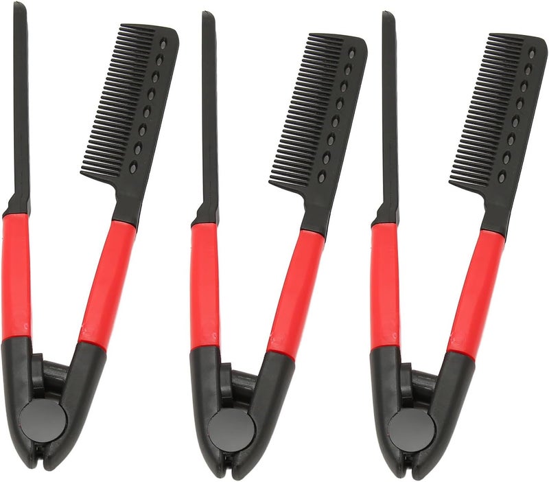 V Shaped Straightener Comb 3PCS Heat Resistant Styling Comb for Frizzy Tangled Hair Portable Plastic Straightener Brush