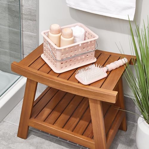 InterDesign iDesign Spa BPA-Free Plastic Small Stackable Basket with Handle - 9.25" x 7" x 5", Blush - Image 3