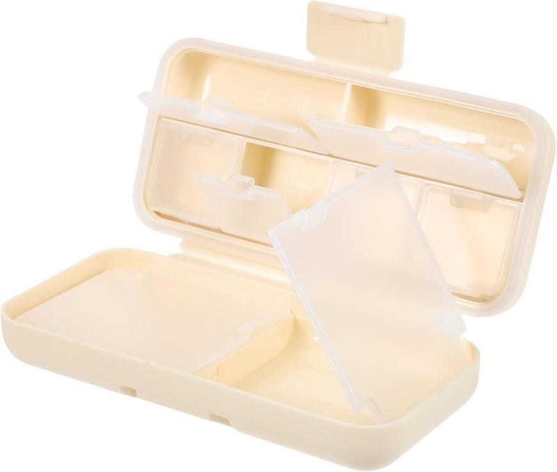 Portable Small Pill Organizer for Travel, Cream White 8-Compartment Compact Medicine and Vitamin Container for Purse Use - Image 1