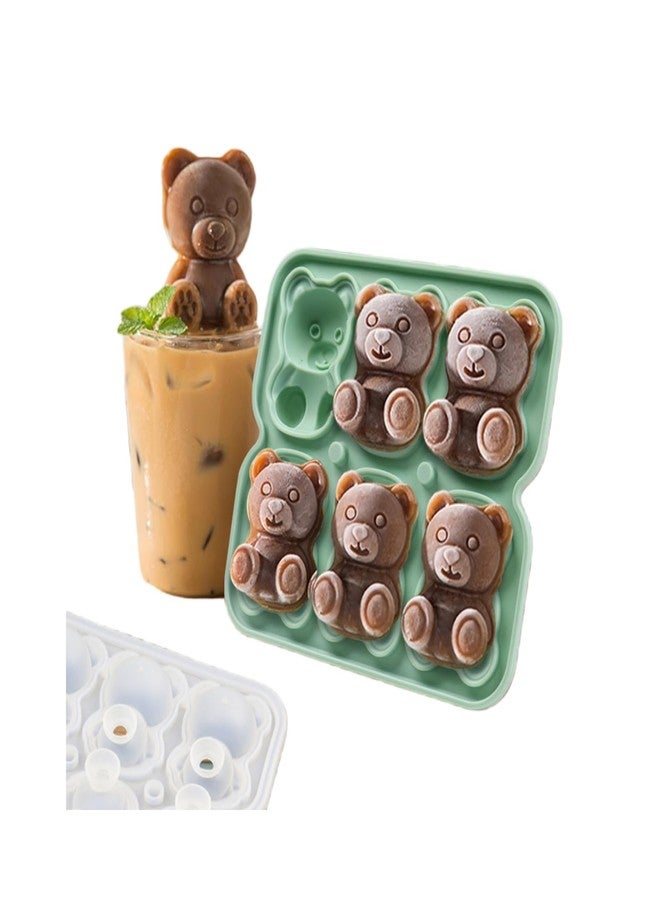 Nerien Bear Ice Cube Tray Mold - 3D Bear Shape Ice Cube Trays, Cute Ice Cube Molds for Whiskey Bourbon, 4-Hole Large Fun Shapes Ice Cube Trays, Funny Bear Gifts for Bear Lovers Women Men - Image 1