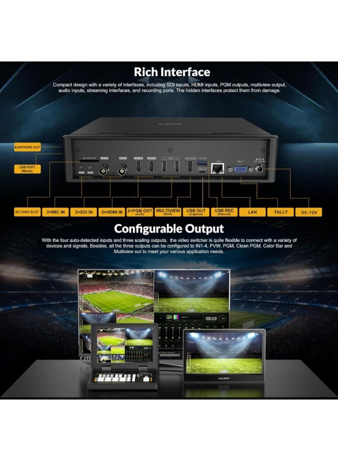 AVMATRIX S4 Plus 4-Channel Video Switcher with 10.1 Inch FHD Display, 2xHDMI 2xSDI Inputs, SD Card USB Recording, LAN Control for Live Streaming and Broadcasting - Image 4