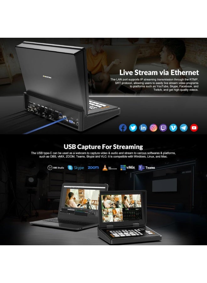AVMATRIX S4 Plus 4-Channel Video Switcher with 10.1 Inch FHD Display, 2xHDMI 2xSDI Inputs, SD Card USB Recording, LAN Control for Live Streaming and Broadcasting - Image 5
