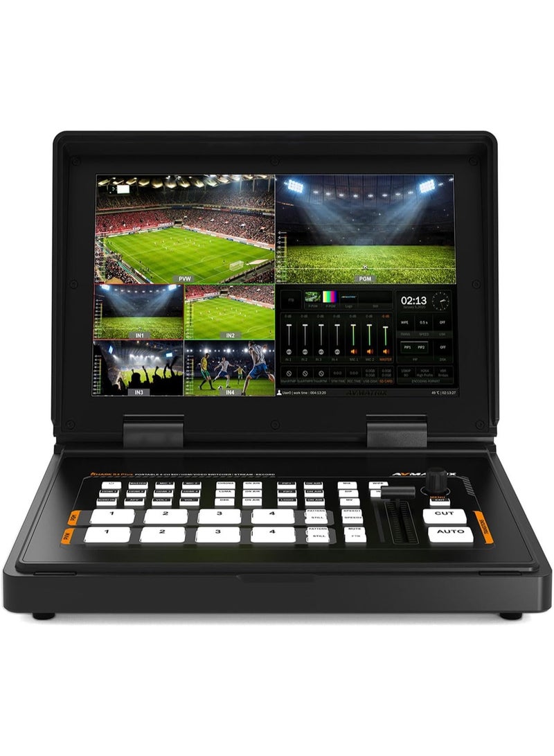 AVMATRIX S4 Plus 4-Channel Video Switcher with 10.1 Inch FHD Display, 2xHDMI 2xSDI Inputs, SD Card USB Recording, LAN Control for Live Streaming and Broadcasting - Image 1